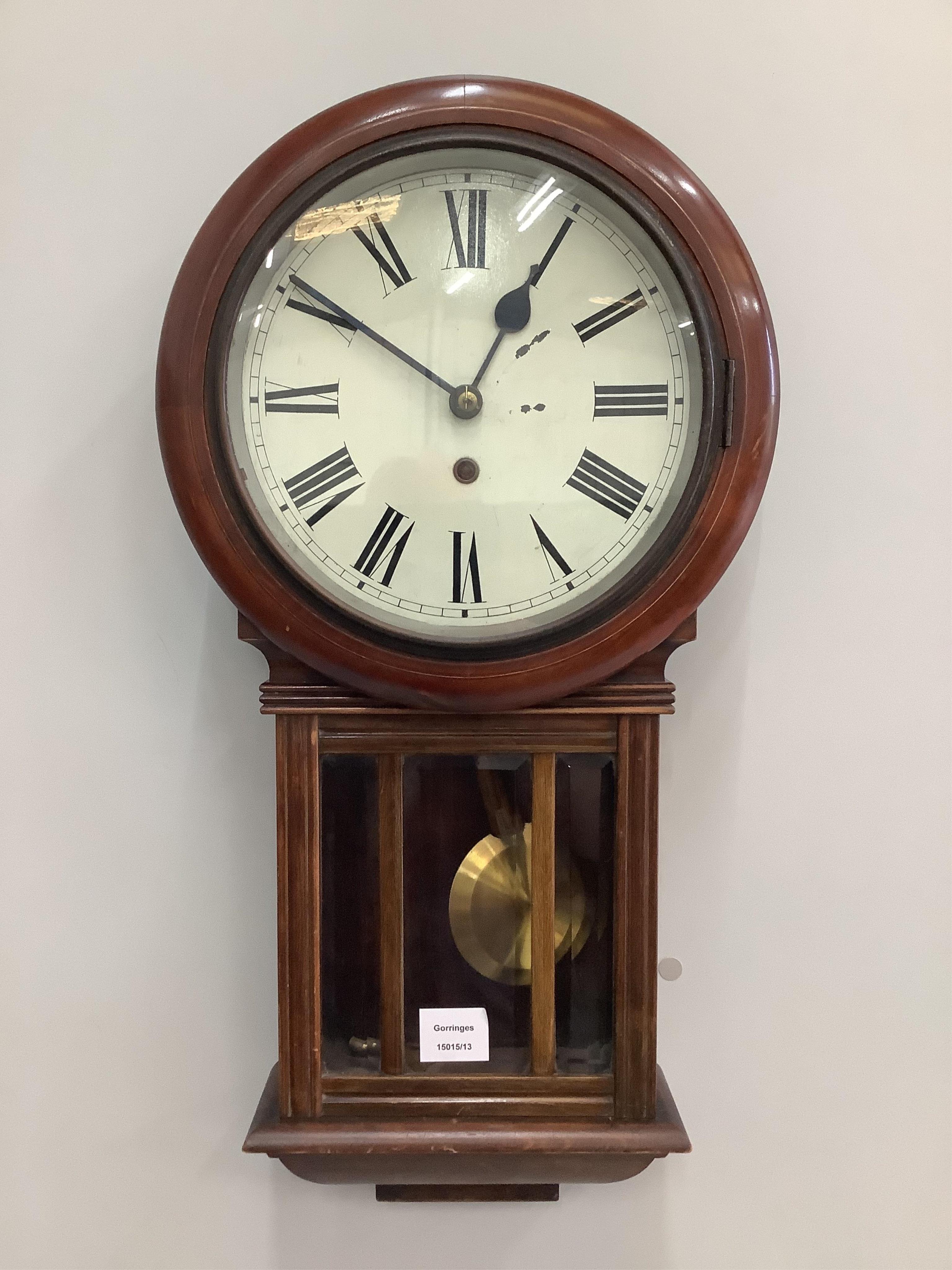 A Victorian style mahogany drop dial wall timepiece, height 64cm. Condition - fair
